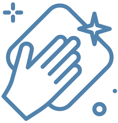 Blue line drawing of a hand over a price tag with small sparkles, implying tagging or saving a item.